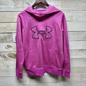 Under Armour Sweatshirt Hoodie Womens Large Pink Black Coldgear Logo Pockets‎